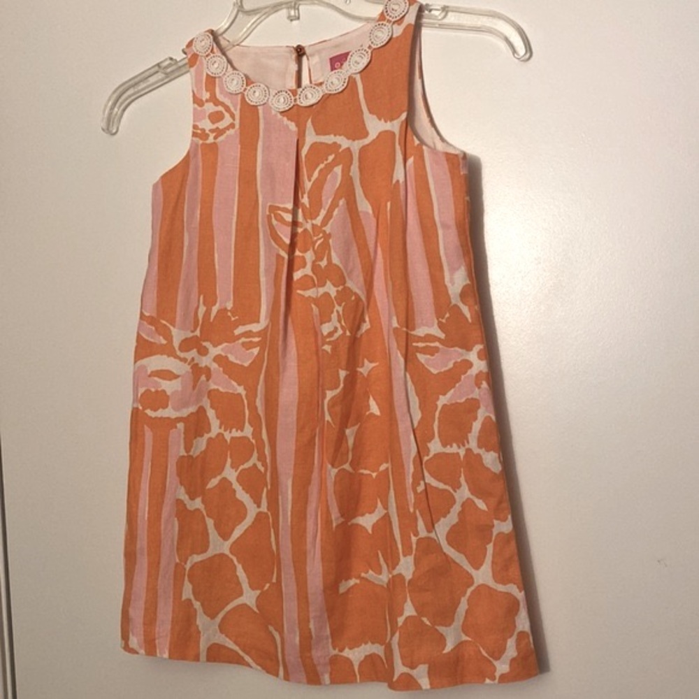 Lilly Pulitzer Orange Giraffe Sleeveless Shift Lined Linen Dress Sz S/P(6 - 6X)